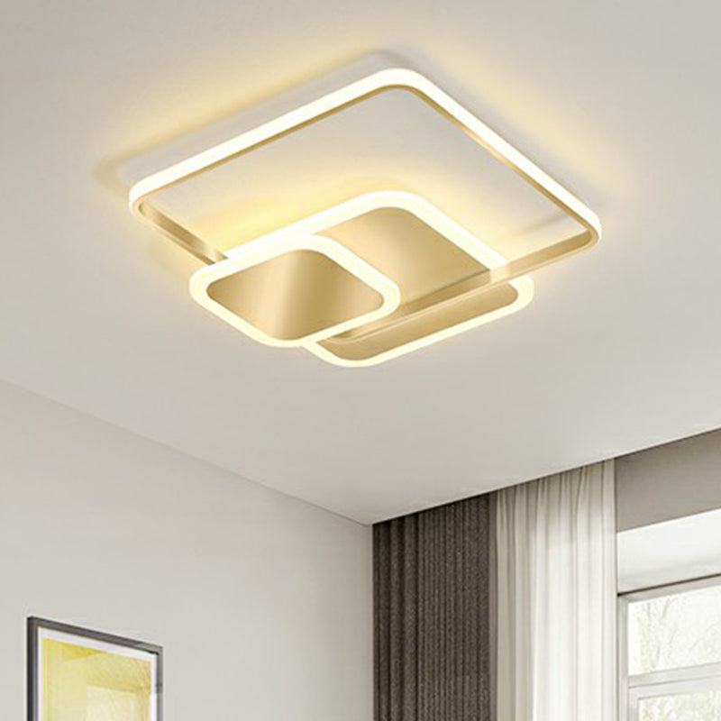 Gestapelte quadratische LED-Einbau-Deckenleuchte aus Metall mit minimalistischem Gold-Finish