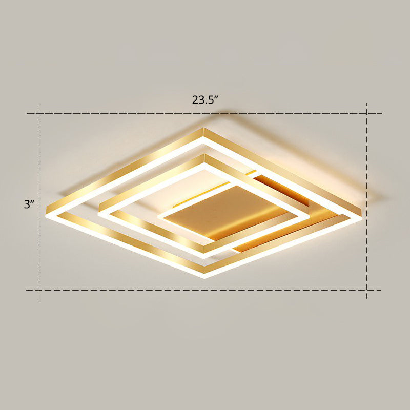 Minimalistische quadratische LED-Deckenleuchte, metallische Schlafzimmer-Unterputzleuchte in Gold
