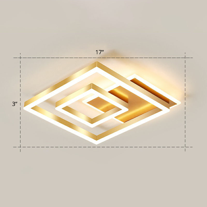 Minimalistische quadratische LED-Deckenleuchte, metallische Schlafzimmer-Unterputzleuchte in Gold