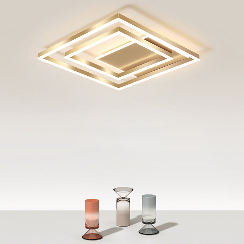 Minimalist Square LED Flush Ceiling Light Metallic Bedroom Flush-Mount Light Fixture in Gold