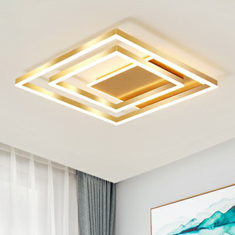 Minimalistische quadratische LED-Deckenleuchte, metallische Schlafzimmer-Unterputzleuchte in Gold