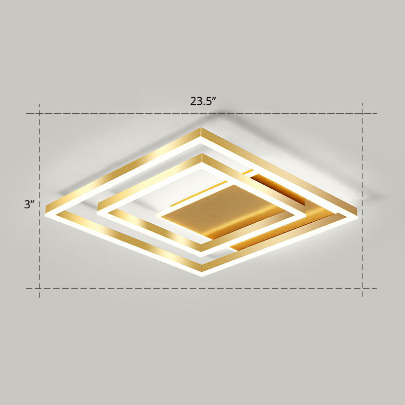 Minimalistische quadratische LED-Deckenleuchte, metallische Schlafzimmer-Unterputzleuchte in Gold