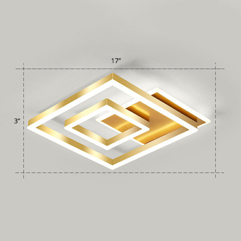 Minimalistische quadratische LED-Deckenleuchte, metallische Schlafzimmer-Unterputzleuchte in Gold