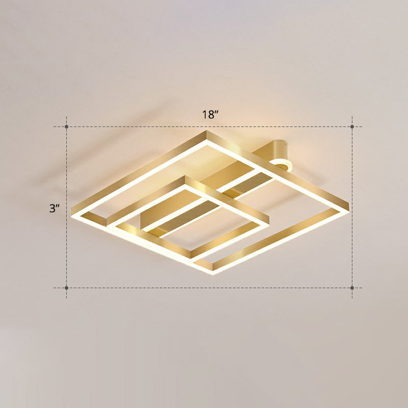 Quadratische Unterputz-Deckenleuchte, einfache Acryl-Gold-LED-Unterputzleuchte für Schlafzimmer