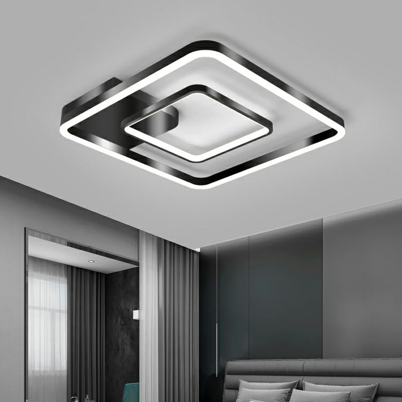 Metal Frame LED Flush Light Minimalistic Black Finish Ceiling Mount Lamp for Bedroom