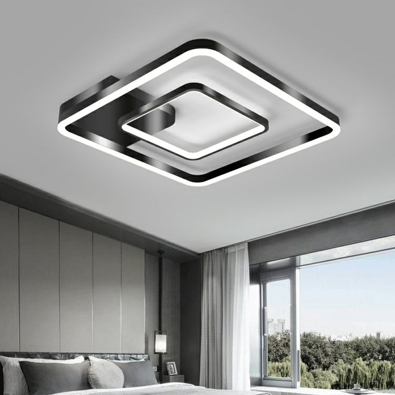 Metal Frame LED Flush Light Minimalistic Black Finish Ceiling Mount Lamp for Bedroom