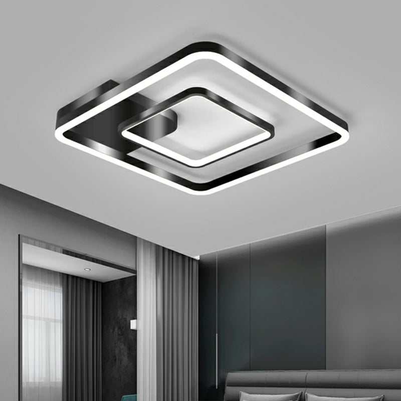 Metal Frame LED Flush Light Minimalistic Black Finish Ceiling Mount Lamp for Bedroom