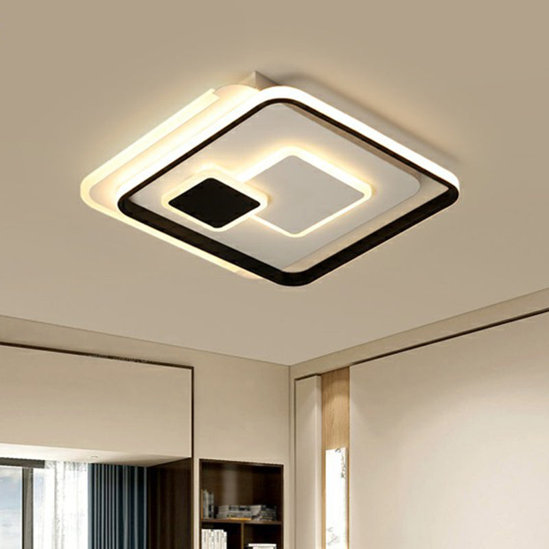 Black Ultrathin Square Flushmount Lighting Minimalist Metal LED Ceiling Light Fixture for Bedroom