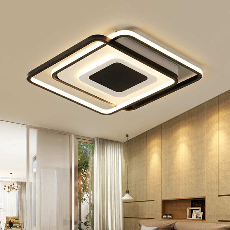 Simplicity Square Ceiling Flush Mount Light Metal Bedroom LED Flush Light Fixture in Black
