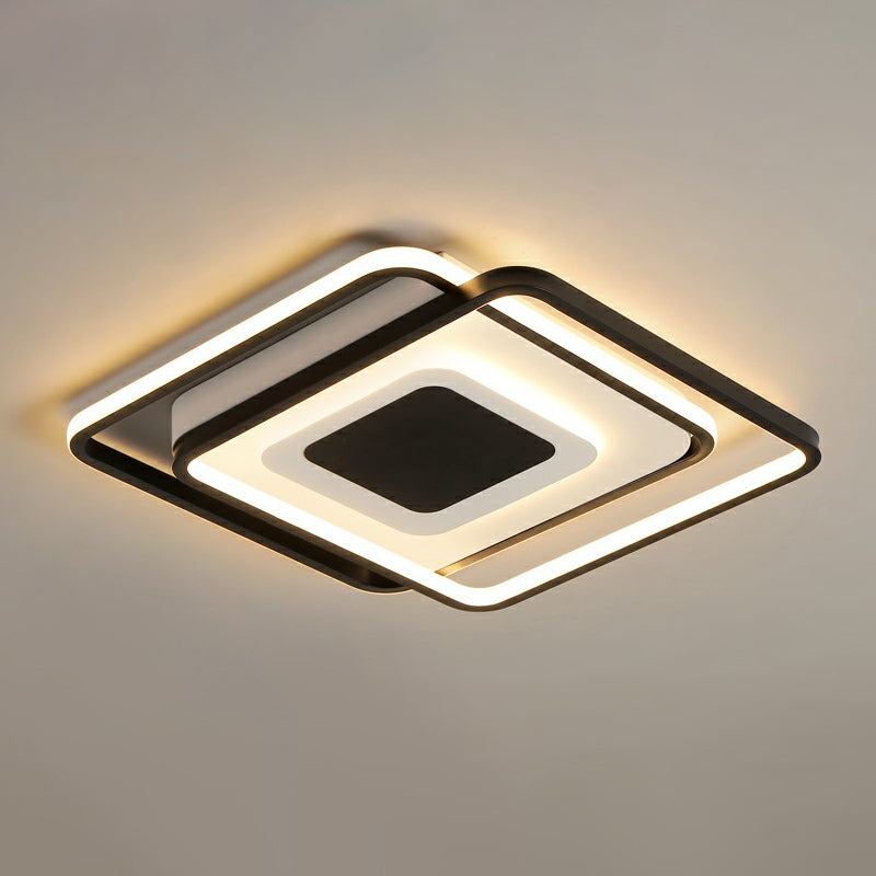 Simplicity Square Ceiling Flush Mount Light Metal Bedroom LED Flush Light Fixture in Black