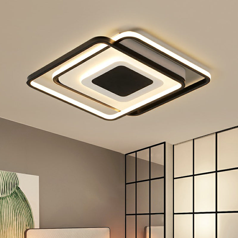 Simplicity Square Ceiling Flush Mount Light Metal Bedroom LED Flush Light Fixture in Black