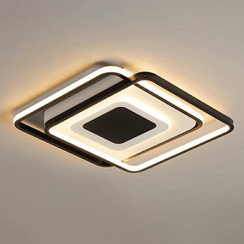 Simplicity Square Ceiling Flush Mount Light Metal Bedroom LED Flush Light Fixture in Black