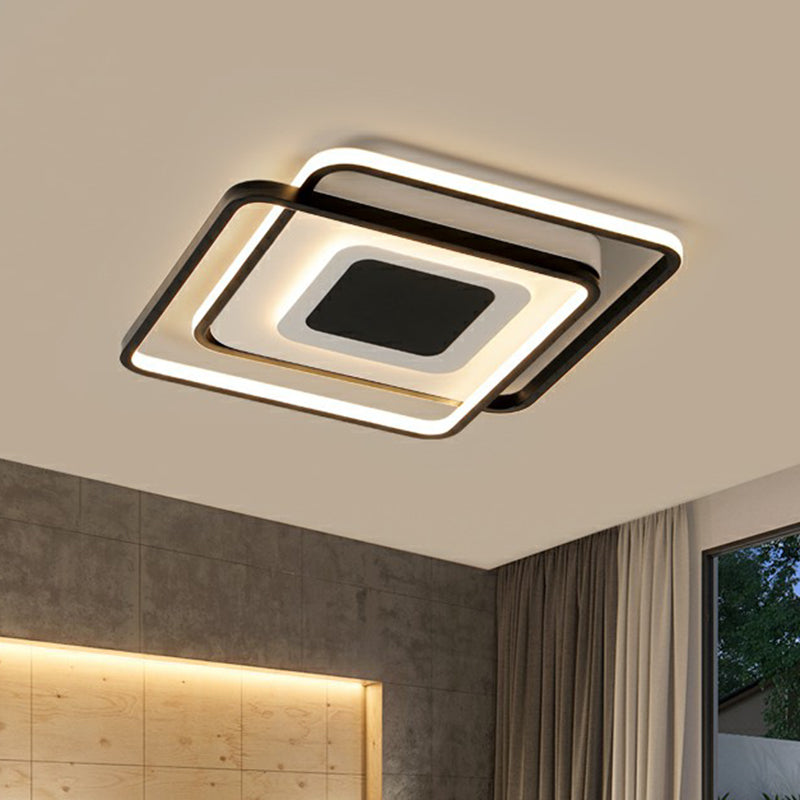 Simplicity Square Ceiling Flush Mount Light Metal Bedroom LED Flush Light Fixture in Black