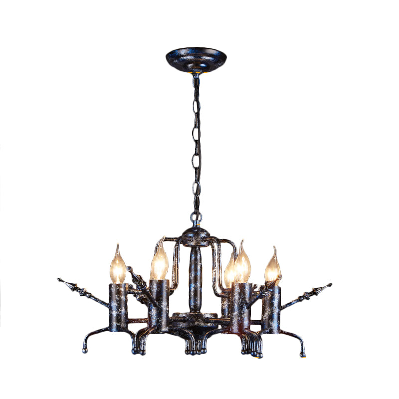 Candle Metal Ceiling Lamp Traditional 6-Head Living Room Chandelier Pendant Light in Black