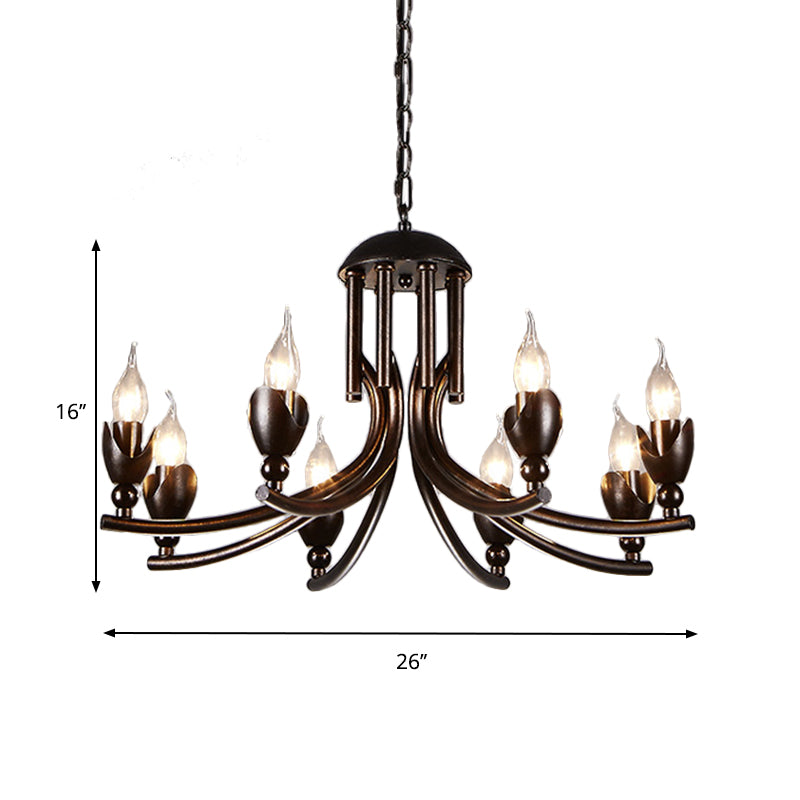 Lampada lampadario a candela in metallo industriale a 8 co-testa a sospensione Luce a soffitto in nero