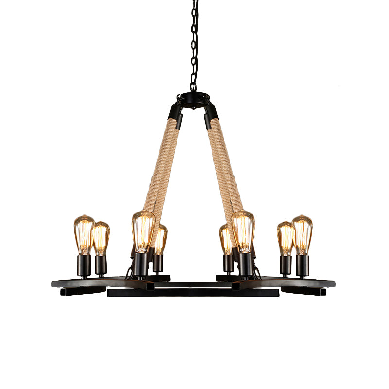 Plafonnage en métal rond Traditionnel à 8 bulb Chandelier de pendentif à la salle à manger en noir