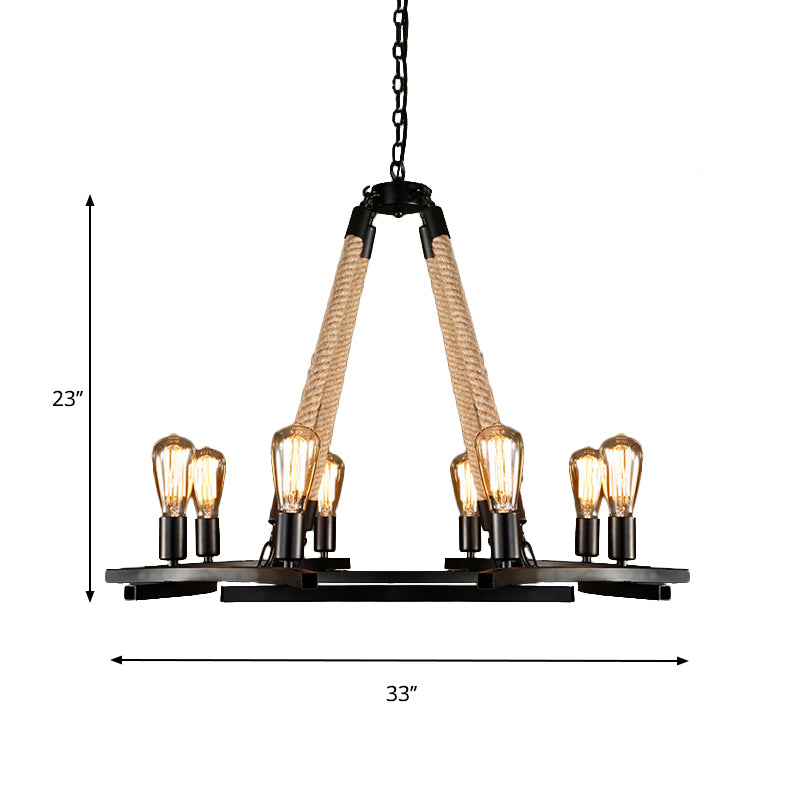 Plafonnage en métal rond Traditionnel à 8 bulb Chandelier de pendentif à la salle à manger en noir