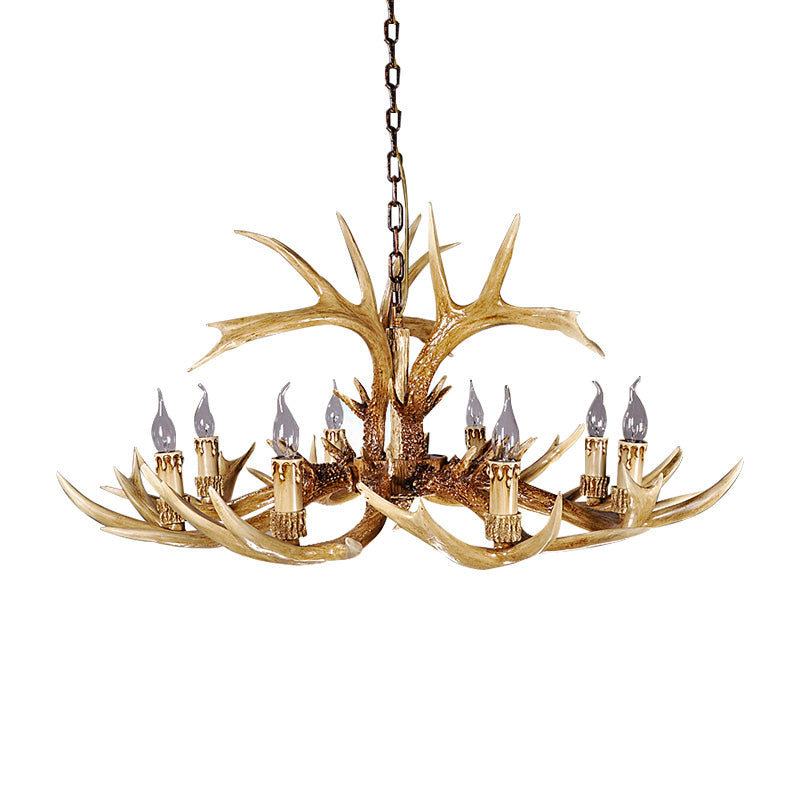 Traditional Antler Shaped Hanging Lamp 8 Bulbs Resin Chandelier Light Fixture in Brown