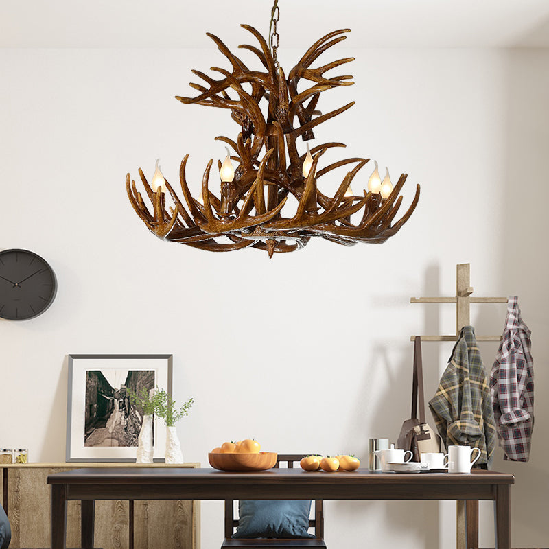 9 Lichter Harz Kronleuchter Lampe Land braune Geweihen Wohnzimmer Down Lighting Anhänger
