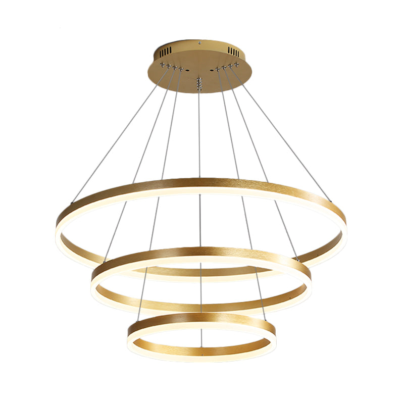 Round Acrylic Chandelier Lighting Modern 3 Lights Gold Led Ceiling Pendant Light in White/Warm Light