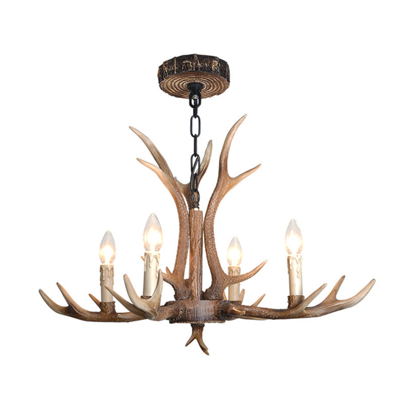 4/6/8 Lights Chandelier Lighting Fixture Rustic Candle Resin Hanging Light in Brown for Living Room