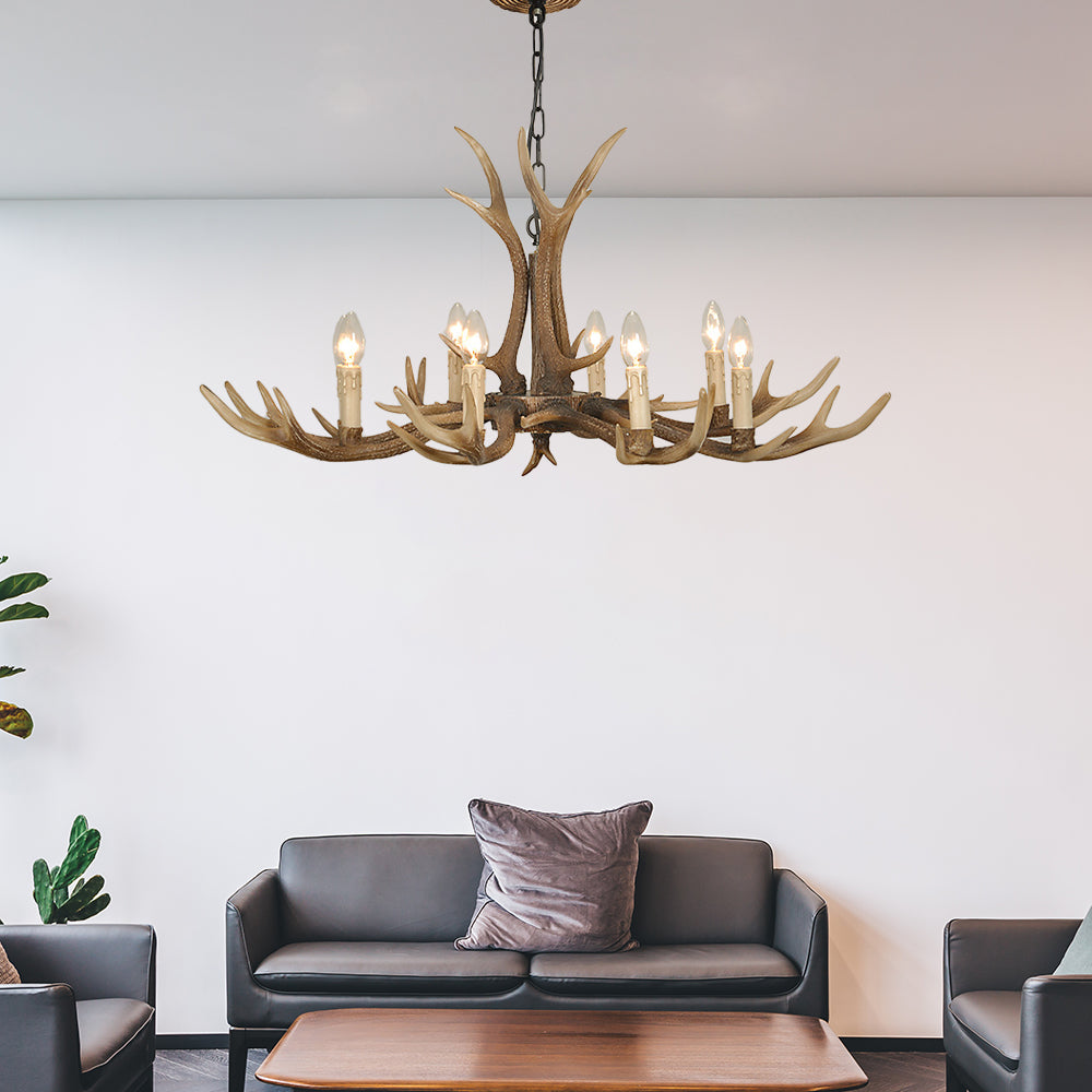 4/6/8 Lights Chandelier Lighting Fixture Rustic Candle Resin Hanging Light in Brown for Living Room