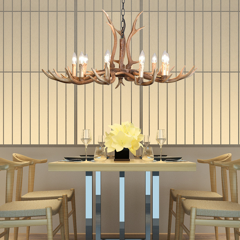 4/6/8 Lights Chandelier Lighting Fixture Rustic Candle Resin Hanging Light in Brown for Living Room