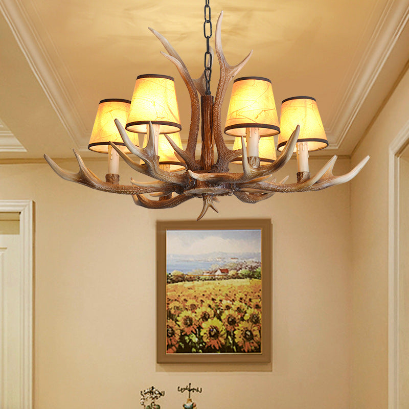 Brown Conical Shade Pendant Chandelier Rural Resin 4/6/8 têtes Salle à manger suspendue