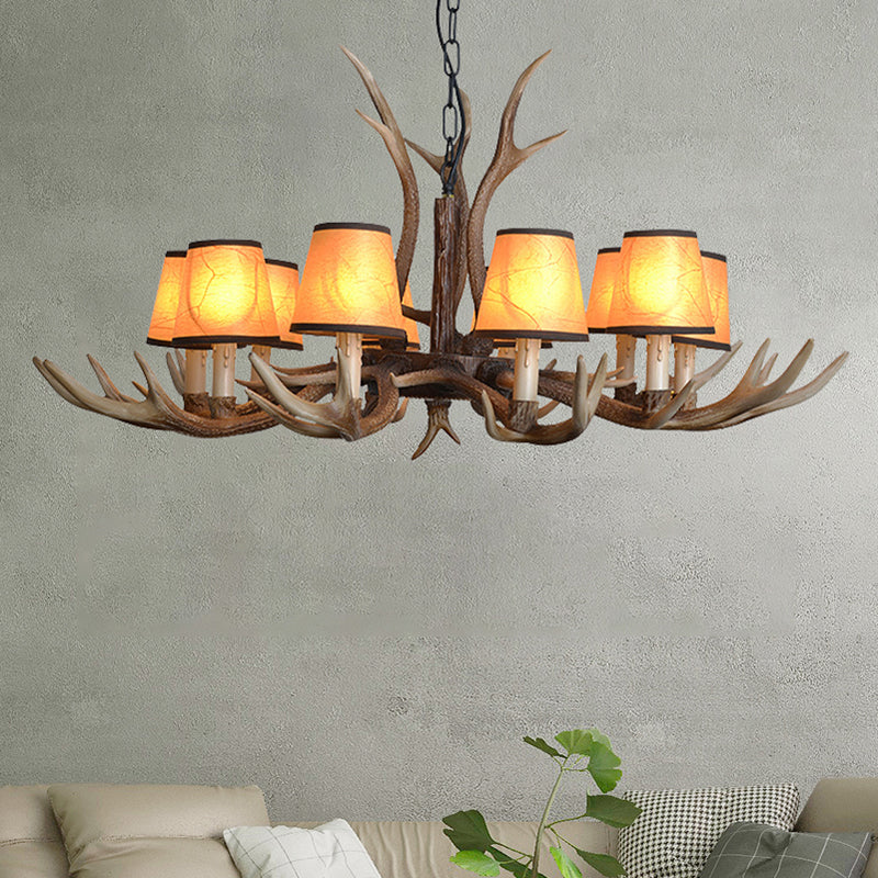 Brown Conical Shade Pendant Chandelier Rural Resin 4/6/8 têtes Salle à manger suspendue