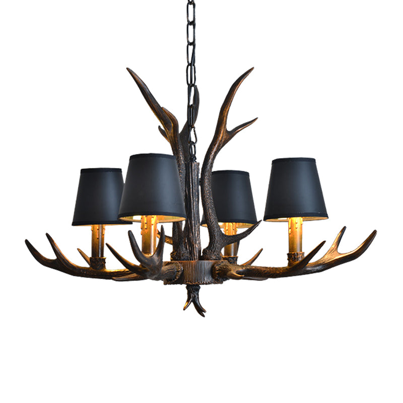 Resin Black Hanging Chandelier Tapered 4/6/8 Bulbs Traditional Pendant Light Fixture for Restaurant