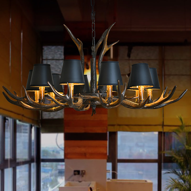 Resin Black Hanging Chandelier Tapered 4/6/8 Bulbs Traditional Pendant Light Fixture for Restaurant