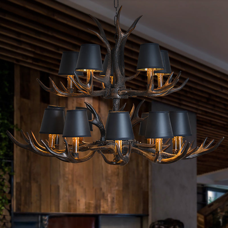 Resin Black Hanging Chandelier Tapered 4/6/8 Bulbs Traditional Pendant Light Fixture for Restaurant