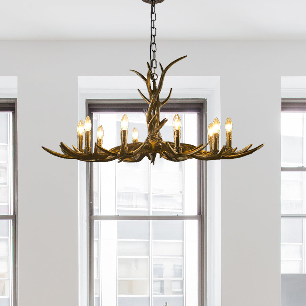 6/8/10-Light Chandelier Light Rustic Study Suspension Pendant with Resin Antler in Brass
