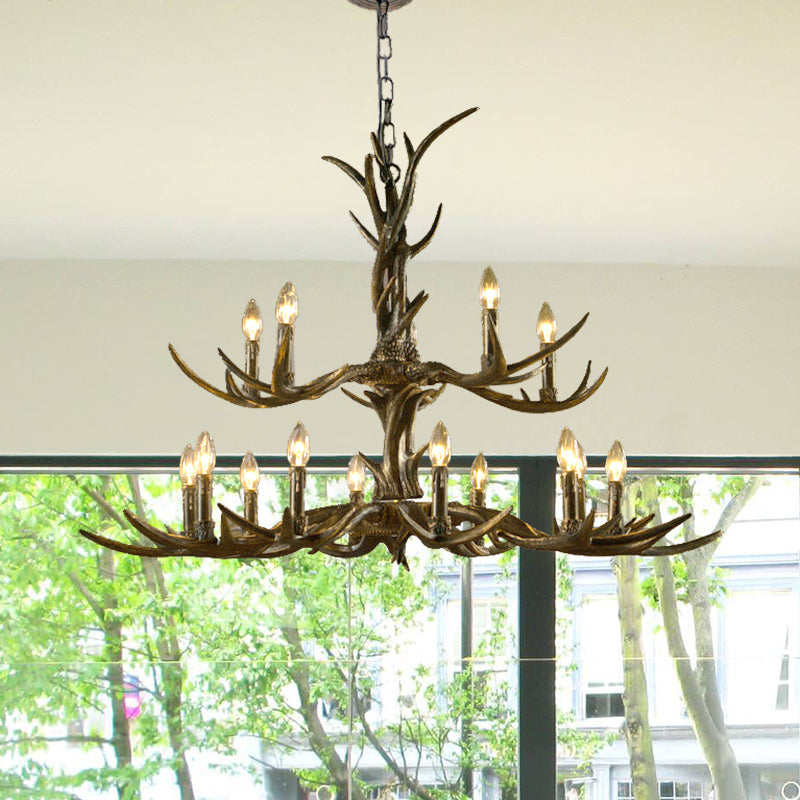 6/8/10-Light Chandelier Light Rustic Study Suspension Pendant with Resin Antler in Brass