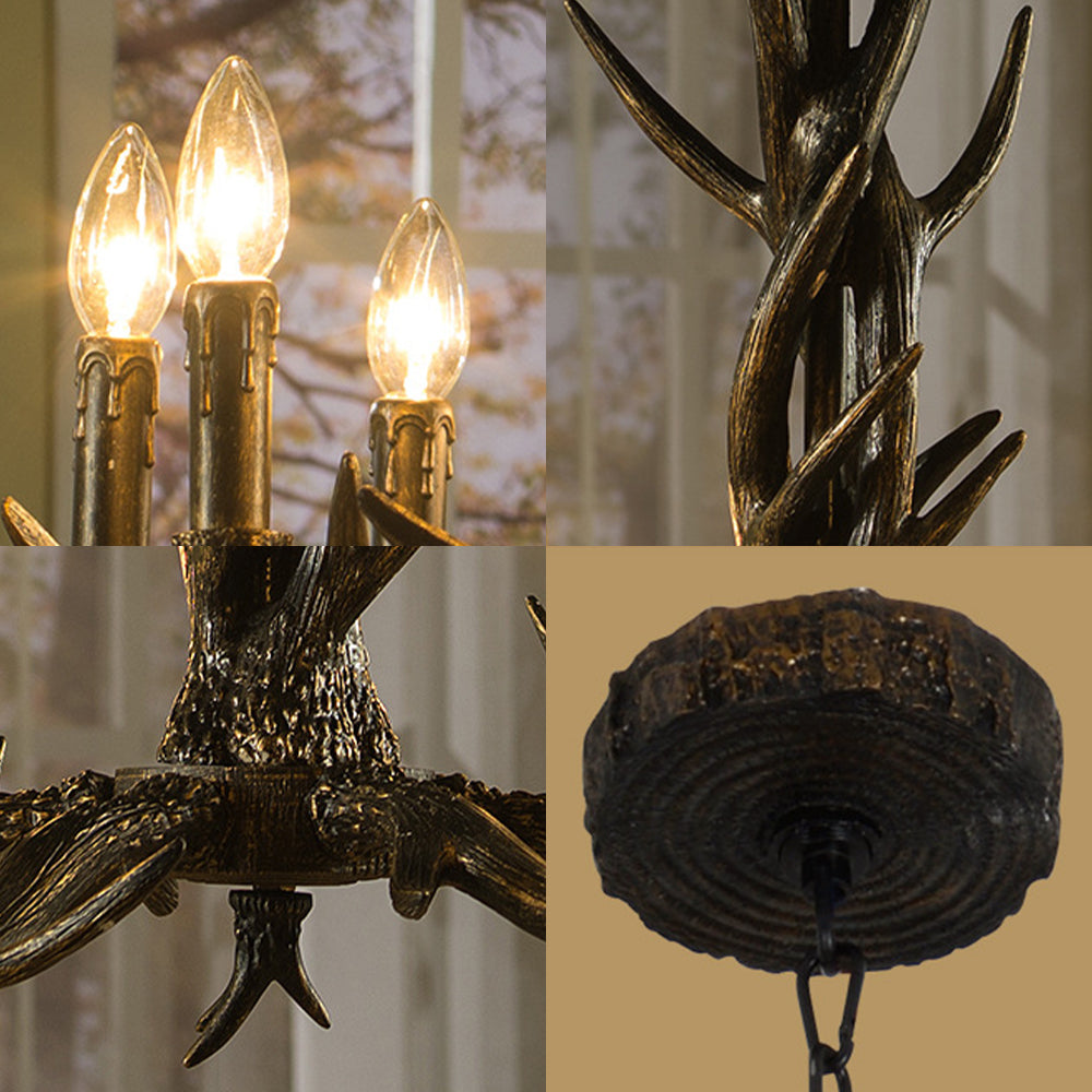 Black 6/8 Lumières Lightlier Lighting Rustic Resin Resin Cone Pendante avec bois pour le salon