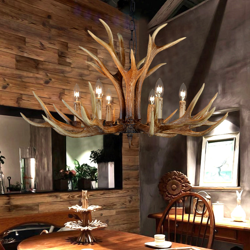6/8/10 LUMIÈRES CHANDELIER LAMPE FARME BROWN CEART ANTLER CUISINE DOWN ÉCLAIRAGE PENDANT