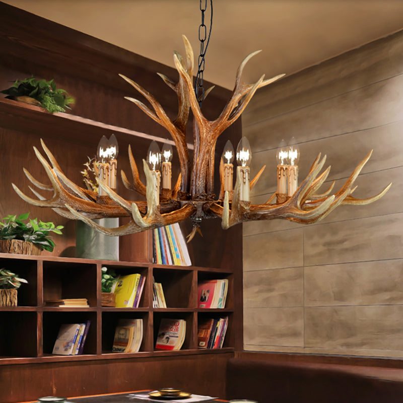 6/8/10 LUMIÈRES CHANDELIER LAMPE FARME BROWN CEART ANTLER CUISINE DOWN ÉCLAIRAGE PENDANT