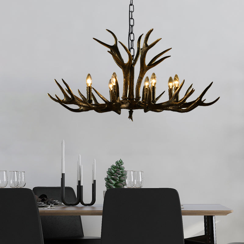 Black Candle Pendant Chandelier Rural Resin 6/8/10 Heads Restaurant Hanging Ceiling Light