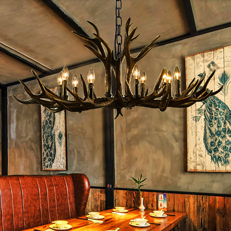 Black Candle Pendant Chandelier Rural Resin 6/8/10 Heads Restaurant Hanging Ceiling Light
