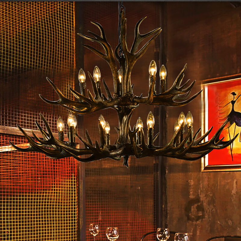 Black Candle Pendant Chandelier Rural Resin 6/8/10 Heads Restaurant Hanging Ceiling Light