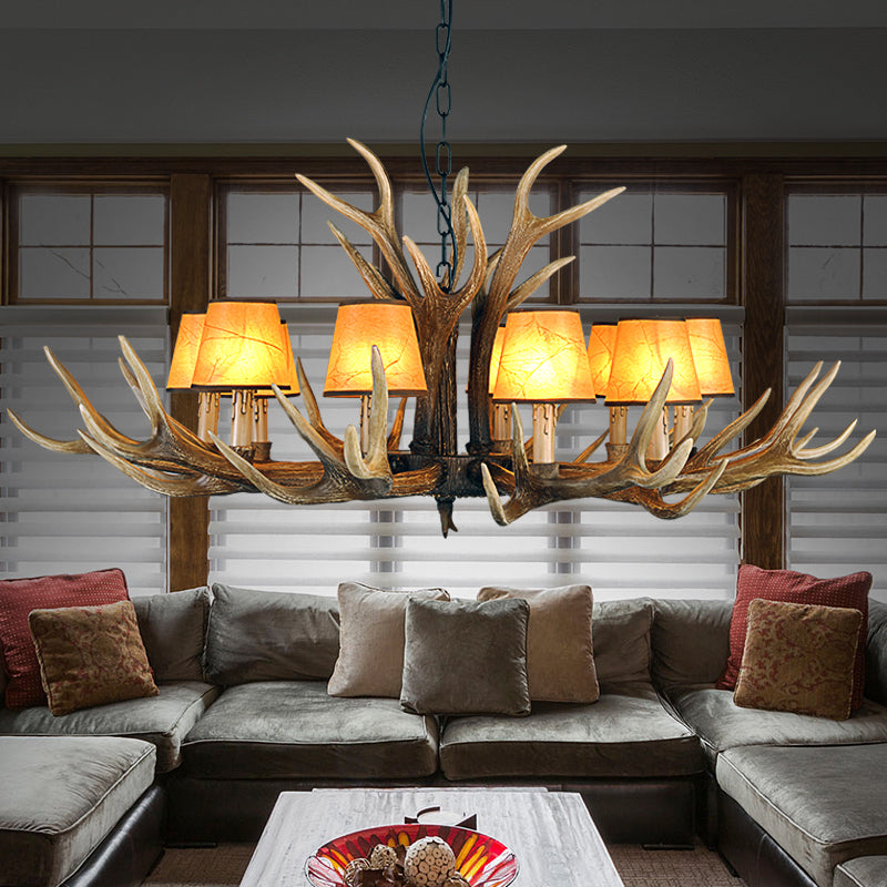 Rustic Conical Hanging Pendant 6/8/10 Lights Resin Ceiling Chandelier in Light Brown for Restaurant