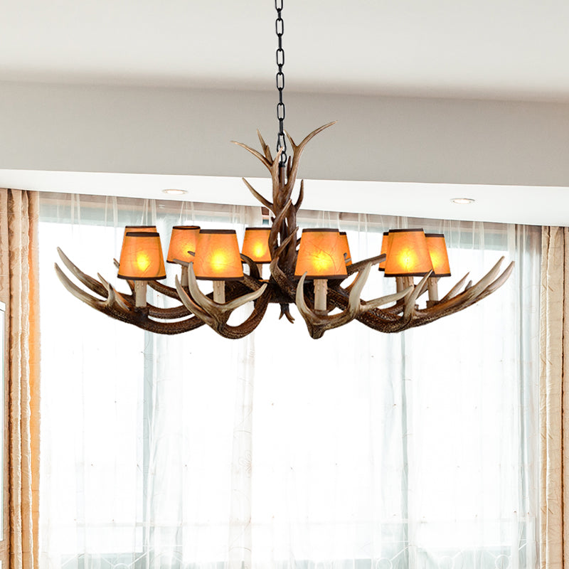 Cone Resin Ceiling Lamp Traditional 6/8/10-Head Living Room Chandelier Pendant Light with Adjustable Chain in Brown
