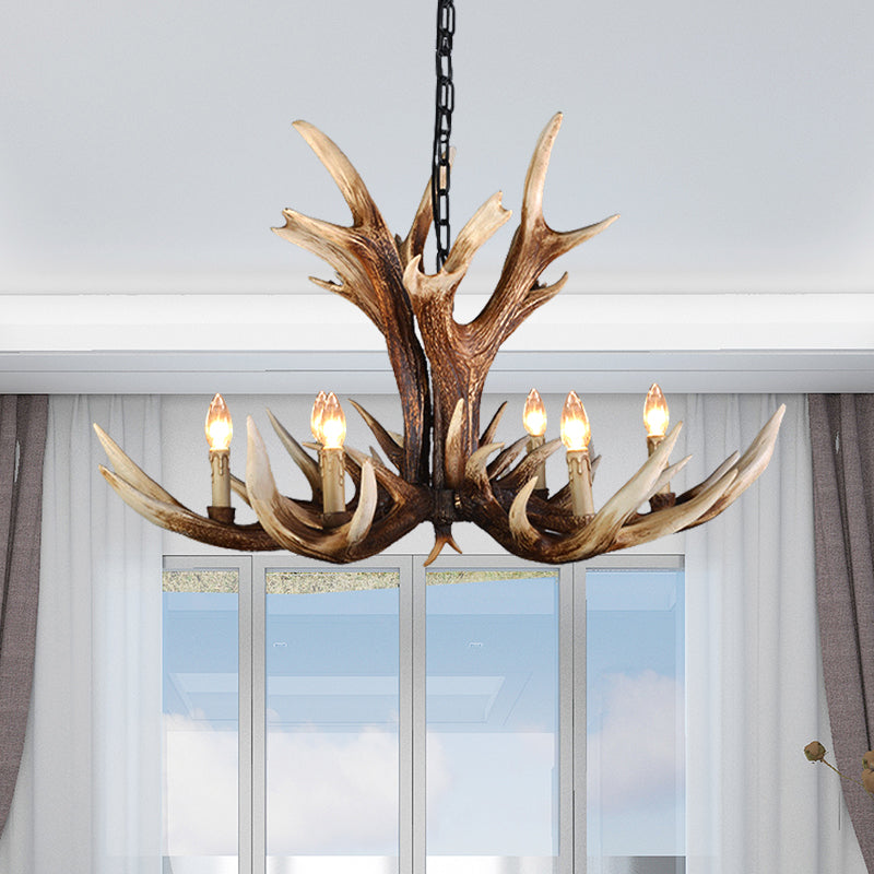 Light Brown 6/8/10 Lights Chandelier Lighting Rustic Resin Candelabra Pendant Lamp for Bedroom