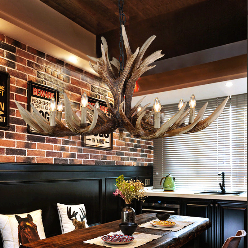 Light Brown 6/8/10 Lights Chandelier Lighting Rustic Resin Candelabra Pendant Lamp for Bedroom