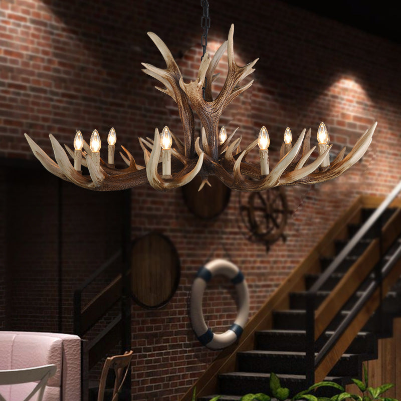 Light Brown 6/8/10 Lights Chandelier Lighting Rustic Resin Candelabra Pendant Lamp for Bedroom
