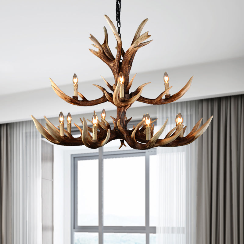 Light Brown 6/8/10 Lights Chandelier Lighting Rustic Resin Candelabra Pendant Lamp for Bedroom
