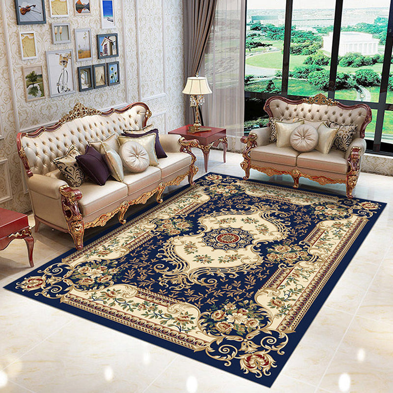 Nostalgia Living Room Rug Multi Colored Floral Printed Area Rug Synthetics Anti-Slip Backing Easy Care Indoor Rug