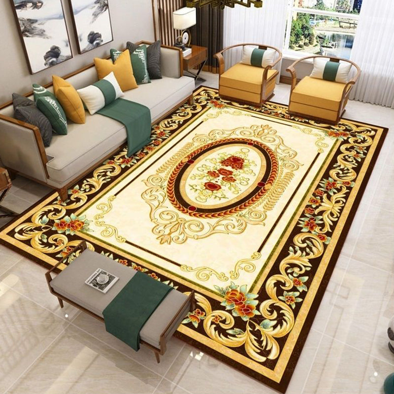 Nostalgia Living Room Rug Multi Colored Floral Printed Area Rug Synthetics Anti-Slip Backing Easy Care Indoor Rug