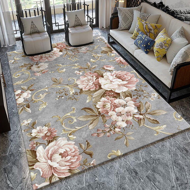 Formal Living Room Rug Multi Color Plant Print Indoor Rug Polypropylene Anti-Slip Backing Pet Friendly Carpet