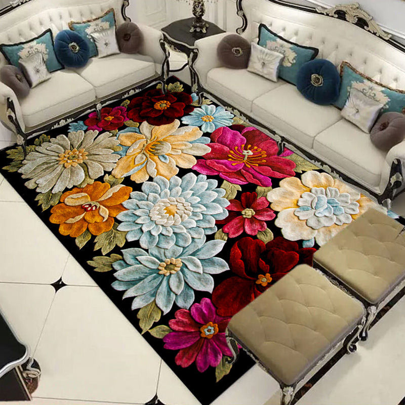 Formal Living Room Rug Multi Color Plant Print Indoor Rug Polypropylene Anti-Slip Backing Pet Friendly Carpet